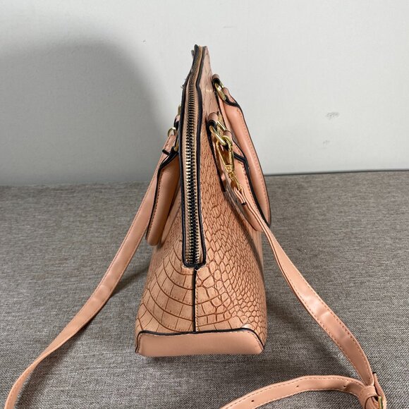 London Fog Caroline Croco Satchel Bag w/ Shoulder Strap Nude Color - Picture 3 of 12